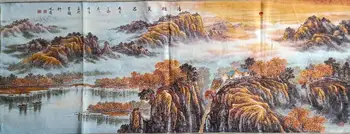 1.6 M Super size Kínai Népi Selyem Hímzéssel, Hegy, víz, vízesés Thangka Tangka Festmény Falfestmény