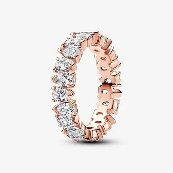 100% 925 Sterling Ezüst Váltakozó Csillogó Zenekar Gyűrű Női Esküvői Ajándék Eredeti Ékszerek, Kiegészítők