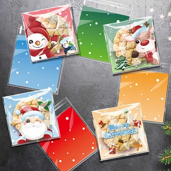 100 Karácsonyi Édesség Süti Ajándék Táskák Műanyag öntapadó Keksz Snack Csomagolás Zsák Xmas Party Dekoráció Szívességeket