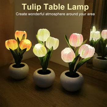 2023 LED Tulipán Lámpa Este Szimuláció Virág Lámpa Hangulatú Éjszakai Fény a Pot Nightlights Tulipán asztali Lámpa Szoba Dekoráció