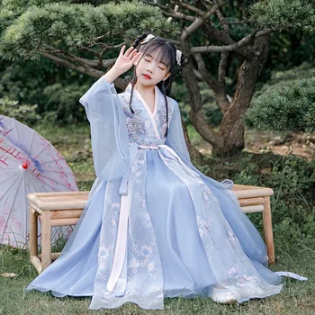 A Lányok, Tündér Virágos Hímzés, Gyöngyfűzés Jelmez Ruha Kínai Tang Style Cosplay Fotózás Lány Hanfu Ruha