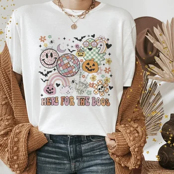 A nyomtatott póló Nyári Divat Trend Alkalmi Női Rövid Ujjú Rajzfilm Tök Minta Halloween Utcában, Új Basic póló.