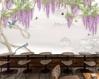 beibehang Egyedi divat háttérkép új Kínai lila akác virág, madár fekvő kanapé, TV háttér cucc de parede 3d-s papier peint
