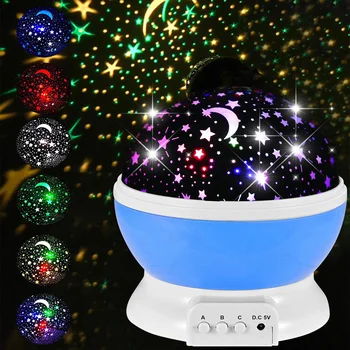 Csillagos Égbolt Kivetített Fény 360 Forgó Ég, Hold Lámpa Támogatja az USB Csatlakozó Az Akkumulátor Tápegység Haza Hálószoba Születésnapi Ajándék