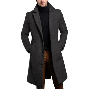Divat Férfi Hosszú Stílusú, Meleg Gyapjú Kabátot egyszínű egysoros Luxus Gyapjú keverék Kabátban, Felsők Kabátok Ruházat