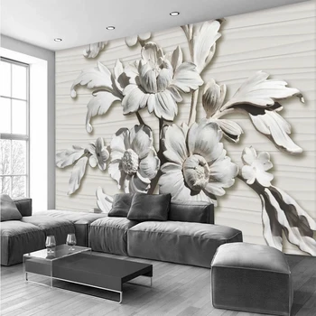 Európai Háttérkép, 3D Mintás Gipsz Virág Festmény Nagy Falfestmény Papír Hálószoba Falra TV Hátteret, Otthon Dekoráció