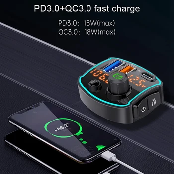FM Transmitter Bluetooth 5.0 Autós MP3 Lejátszó, Vezeték nélküli Kihangosító Autóskészlet A C-Típusú PD QC3.0 Quick Charge Támogatás Siri