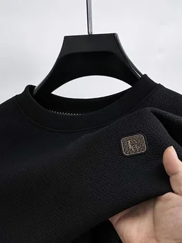 High-end márka divat nyomtatott pulóver 2023 őszi-téli új trend férfi plüss megvastagodott póló, alkalmi kerek nyakú pulóver