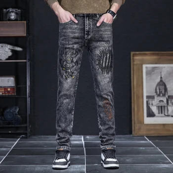 jeans férfi Hímzés Pantalones Hombre Farmer Motoros Egyenesen Kiváló Minőségű, Kényelmes Haladó Férfi Motoros Design Nadrág