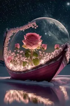 JMINE Div 5D hajó, vitorlás rózsa virág Teljes Gyémánt Festmény keresztszemes készletek művészeti virágos 3D festék gyémánt