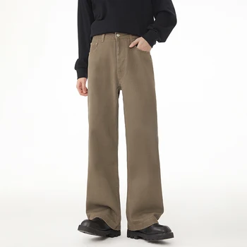 Klasszikus Retro Khaki Jeans Férfi Tini Trend Laza Egyenes Minden Egyforma Széles Láb Művészi Alkalmi Nadrág