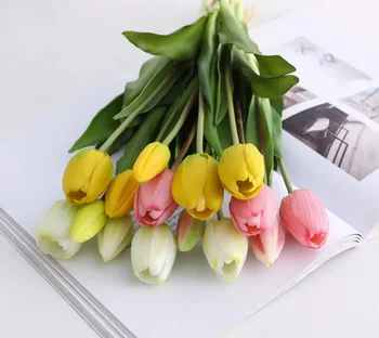 Luxus Szilikon Igazi kapcsolatot Tulipán Csokor dekoratív művirágok nappali dekoráció flores artificiales