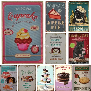 Mindenféle Torta, Muffin Almás Pite Keksz Retro Fém Poszter Dekoráció HIRDETÉS Fali Dekor Vintage Adóazonosító Jel Fém Lemez Pékség