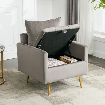 Modern minimalista bársony szék, fotel, puff tárolási, díszpárna, illetve karfa fotel arany fém lábak