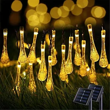 Napelemes Lámpa Esőcseppek 5M 7M LED String Fények Tündér Lámpák Solar Garland Kerti Esküvő Ünnepek Karácsonyi Dekoráció a Szabadban