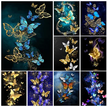 Pillangó 5D Gyémánt Festményt, Arany-Kék, Pillangó, Gyémánt-Mozaik Festmény Készletek Teljes Gyakorlat Strasszos Hímzés DIY