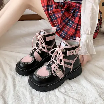 Retro Lolita Japán Aranyos Rózsaszín Fekete Martin Csizma Rövid Szeretik a Cipőket 2023 Új Platform Vad Vastag sarkú Gumi Ékek Cipő
