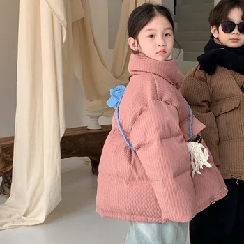 Téli Koreai Gyerekek Lány Kabát Szilárd Garbó Zsebében Fiatal Lány Snowwear Kabát Vastag Meleg Puff Kisgyermek Lány Kabát