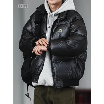 Téli Koreai Állni Galléros Bélelt Kabát Férfi Ruházat Streetwear Vastag Kabát Japán Harajuku Alkalmi Vízálló Zubbonyok Férfi