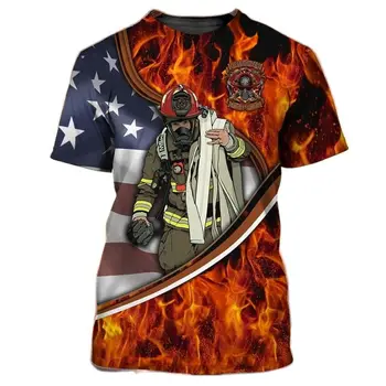 Tűzoltó Tűzoltó Hős Kemény Fickó Szél Nyár Utca póló Láng Ruházat 3D Nyomtatott Rövid Ujjú Gyors Száraz Ruha
