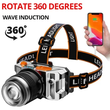 USB Újratölthető Fényszóró mozgásérzékelővel LED Fényszóró Vízálló 5 Módok 360° Állítható Szög Fényszóró Futni, Halászat
