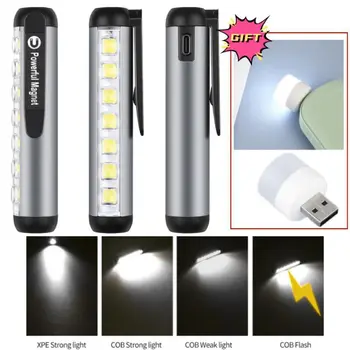 USB Újratölthető Mini LED-Zseblámpa Klip Mágnes Munka Fény Lámpa Hordozható Segélykérő C-Típusú Lámpa Vízálló Elemlámpa