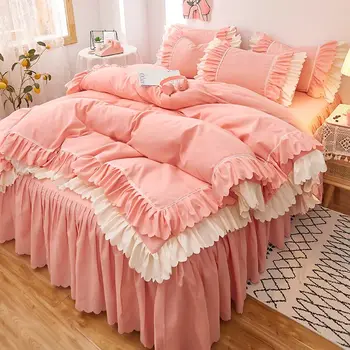 WOSTAR Rózsaszín hercegnő stílusú lepedő paplanhuzat párnahuzat 2 fő luxus dupla ágy, ágynemű négy darab set /királynő/king size