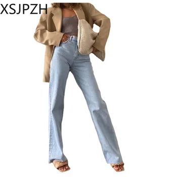 Xsjpzh Magas Derék Streetwear világoskék Barátja Jeans Női Láb Széles Fehér Farmert a Nők 2023 Egyenesen Farmer Nadrág Nők