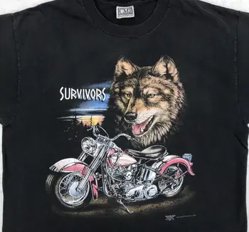 évjárat 90-es évek AMERIKAI MOTOROS TÚLÉLŐK FARKAS NAPLEMENTE T-Shirt NAGY motorkerékpár