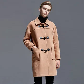 Őszi & Téli Kürt Gomb Kabátban, Közepes hosszúságú Fiatal FÉRFI Új Stílus Gyapjú Kabát, Férfi Gyapjú-Kasmír Kabát Plus Size 6XL