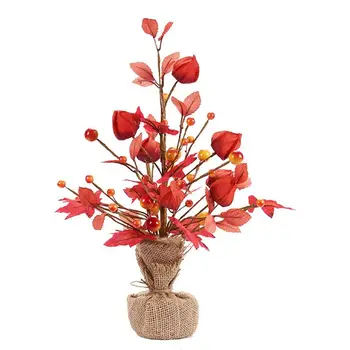 Őszi Maple Leaf Fa Dekoráció Mesterséges Berry Csákány Szüreti Fesztivál Asztali Fa, Juhar Levelek, Fából készült Díszek Asztal