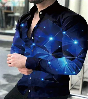 2023 népszerű hajtóka ing 3D nyomtatás alkalmi vékony hosszú ujjú póló színes geometriai mintás férfi ing