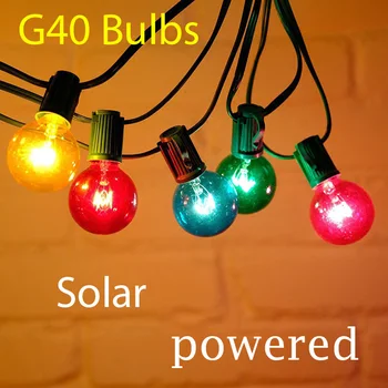 21m LED Solar String Fények, Vízálló Kültéri Karácsonyi Dekoráció Izzó G40 Ünnepi Koszorú Kert RGB Tündér Lámpa Esküvői Tábor