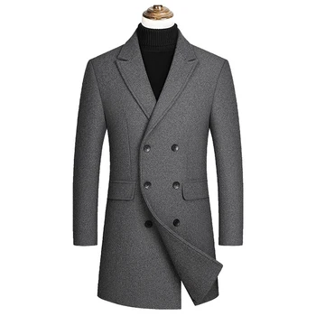 A férfiak kétsoros Kasmír Árok Kabátok Hosszú Gyapjú keverék Téli Kabát, Meleg Kabátok, Férfi Üzleti Alkalmi Árok Kabát Méret 4XL