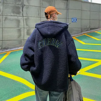 Amerikai Gyapjú Pamut, bélelt Dzseki Kabát Férfi Y2K Utcai Divat Trend Harajuku Levelet Hímzés koreai Alkalmi Bő Kabát