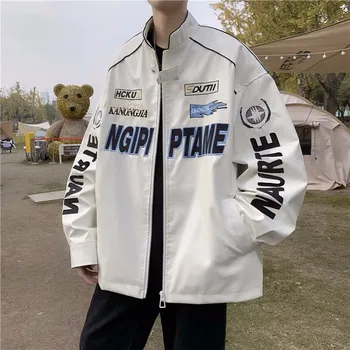 Amerikai Punk Racing Kabát Férfi Ősz Utca Jóképű Bomber Dzseki Hiphop Motoros Kabátok Túlméretes Levelet Hímzett Kabát