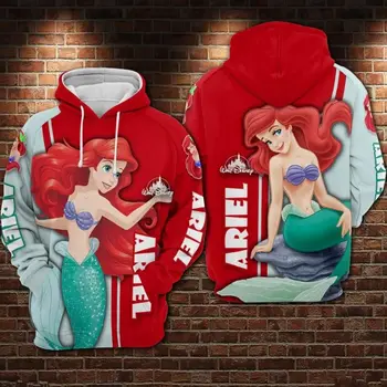 Ariel a Kis Hableány 3D Nyomtatás Kapucnis Férfi Női Alkalmi Pulóver Disney Rajzfilm Gyerekeknek Kapucnis Divat Streetwear