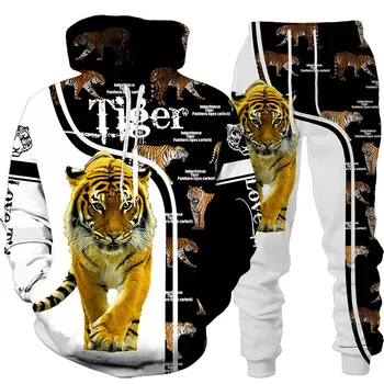 Az új Állat a Tigris 3D Nyomtatott Kapucnis felső + Nadrág Menő Férfiak/Nők 2 Db Sportwear Melegítő Szett Őszi-Téli Férfi Ruházat