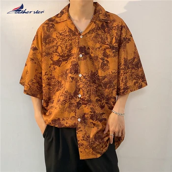 Férfi Retro Jóképű Hawaii Elegáns Lélegző Bő Alkalmi Jóképű Hip-Hop Streetwear Népszerű Nyári Рубашки Ruházat