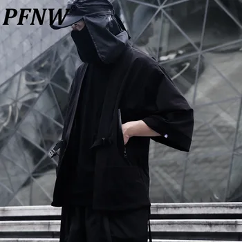 PFNW Férfi Őszi Téli Új Punk Darkwear Nyitott Szem Funkcionális Kabát Sötét Ninja Széldzseki Fényvédő Kabát Techwear 12Z6037