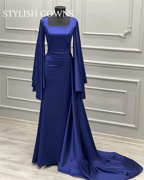 Royal Kék Muszlim Estélyi Ruha Hosszú Ujjú Születésnapi Party Ruha 2023 Esküvői Alkalom Ruhák vestidos de ocasión Dubai Arab