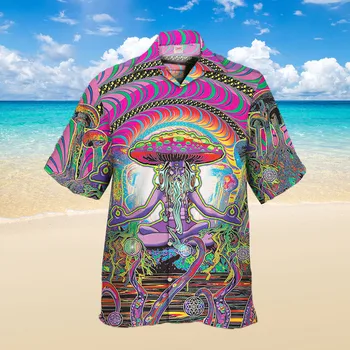 Szemet Gyönyörködtető Nyomtatás Kubai Gallér Hawaii Rövid Ujjú Ing, hawaii-shirt Stílus 4
