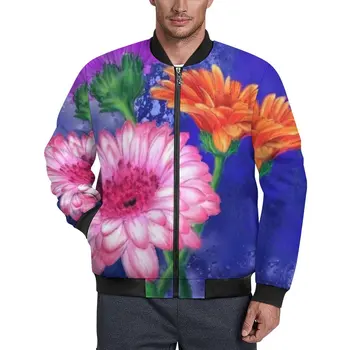 Virágos Art Alkalmi Kabátok Három Szín Gerberas Cipzár Szélfogó Férfiak Grafikus Kabátok Téli Street Style Klasszikus Dzseki Plus Size