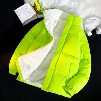 Zöld Gömb Kabát Férfi Koreai Stílus Téli Kabátok Férfi Vastag Meleg Kabátok Streetwear Egyszínű Kabátok Szőrmével Bélelt
